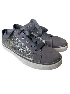 Clarks Girls Brill Cora Silver Gray Sequin Sneakers SIze 2